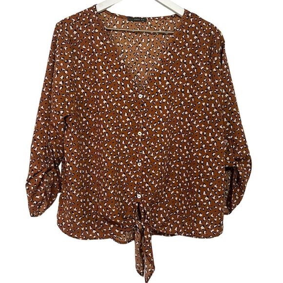 Stitch Fix West Kei Casiya Front Tie Blouse Womens Medium Leopard Animal Print - Picture 1 of 6